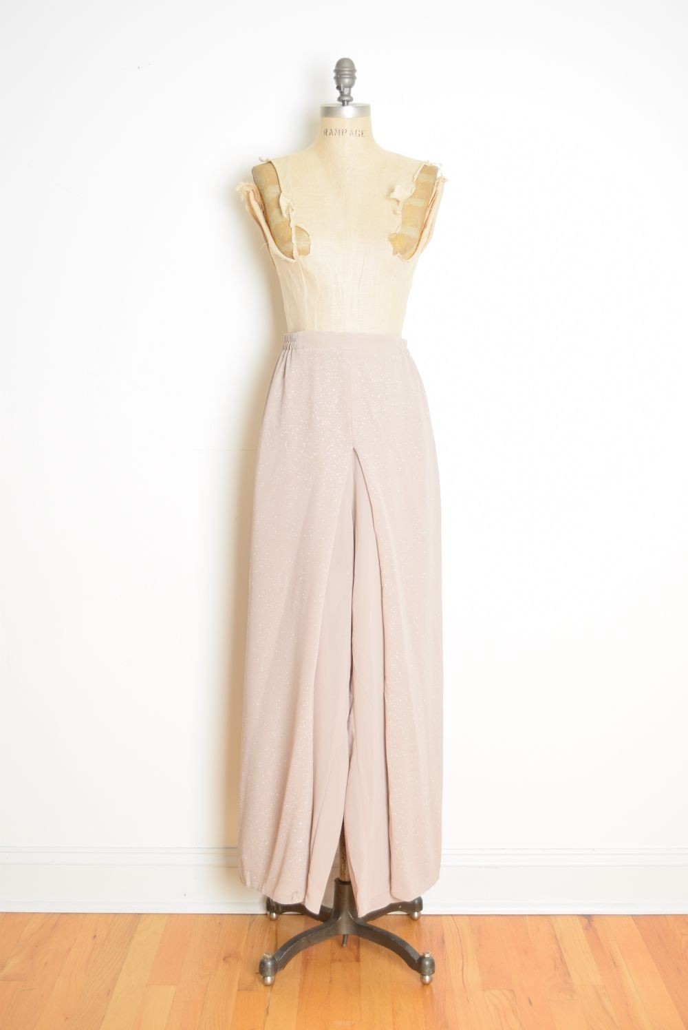 vintage Y2K pants beige glitter sparkle carwash flap wide leg high waist rise XL