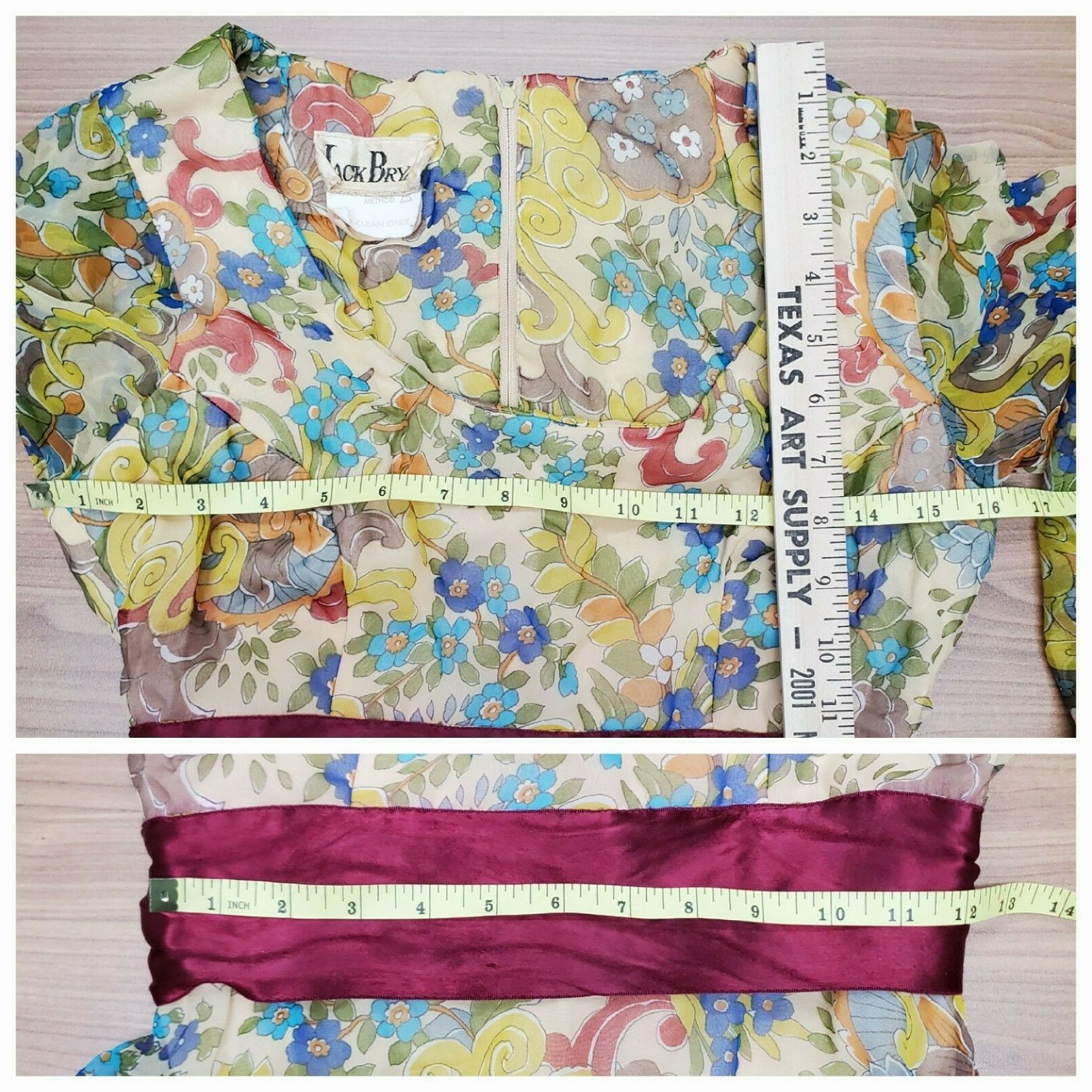 Vintage 70’s Maxi Dress Peasant Colorful Psychedelic Floral Hippie Sheer Chiffon