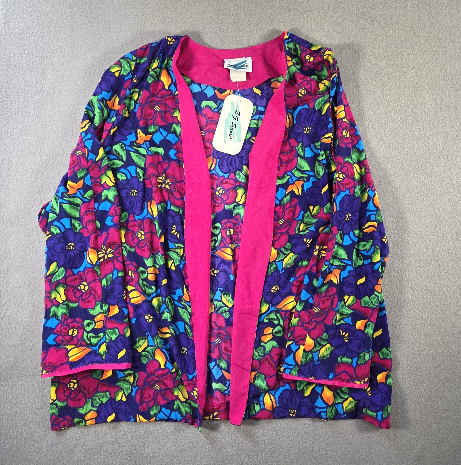 Vintage Susan Gaver Robe Womens 3XL NEW Floral Open Front Kimono Art Made in USA