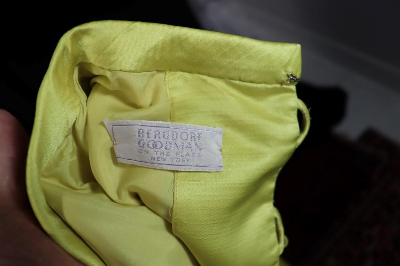 Designer Vintage 1970’s-1980’s Long Thick Lemon Green Silk Satin Gown Size 6