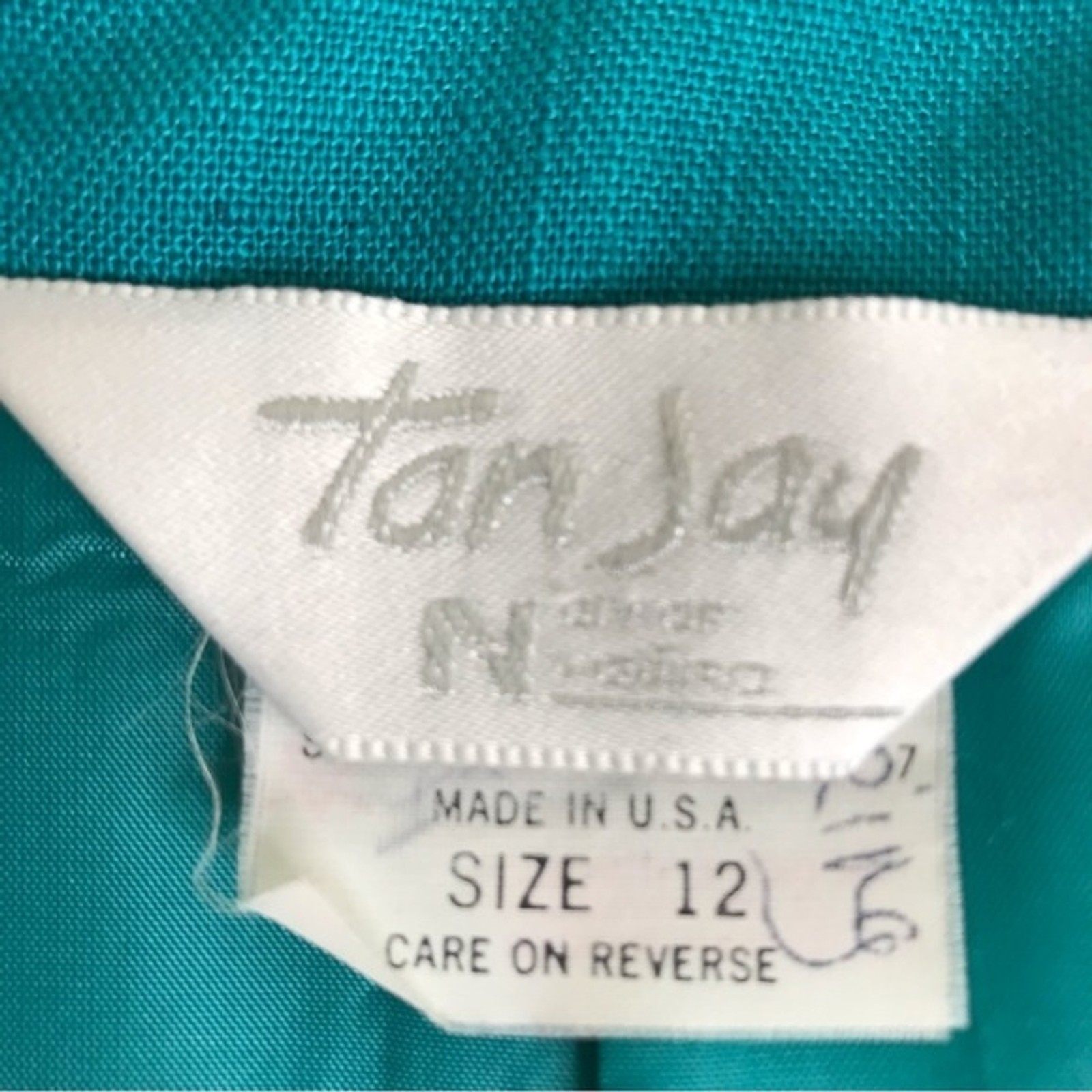 Vintage Tan Jay Div of Nygard Linen Blend Teal Open Front Blazer Jacket Women 12