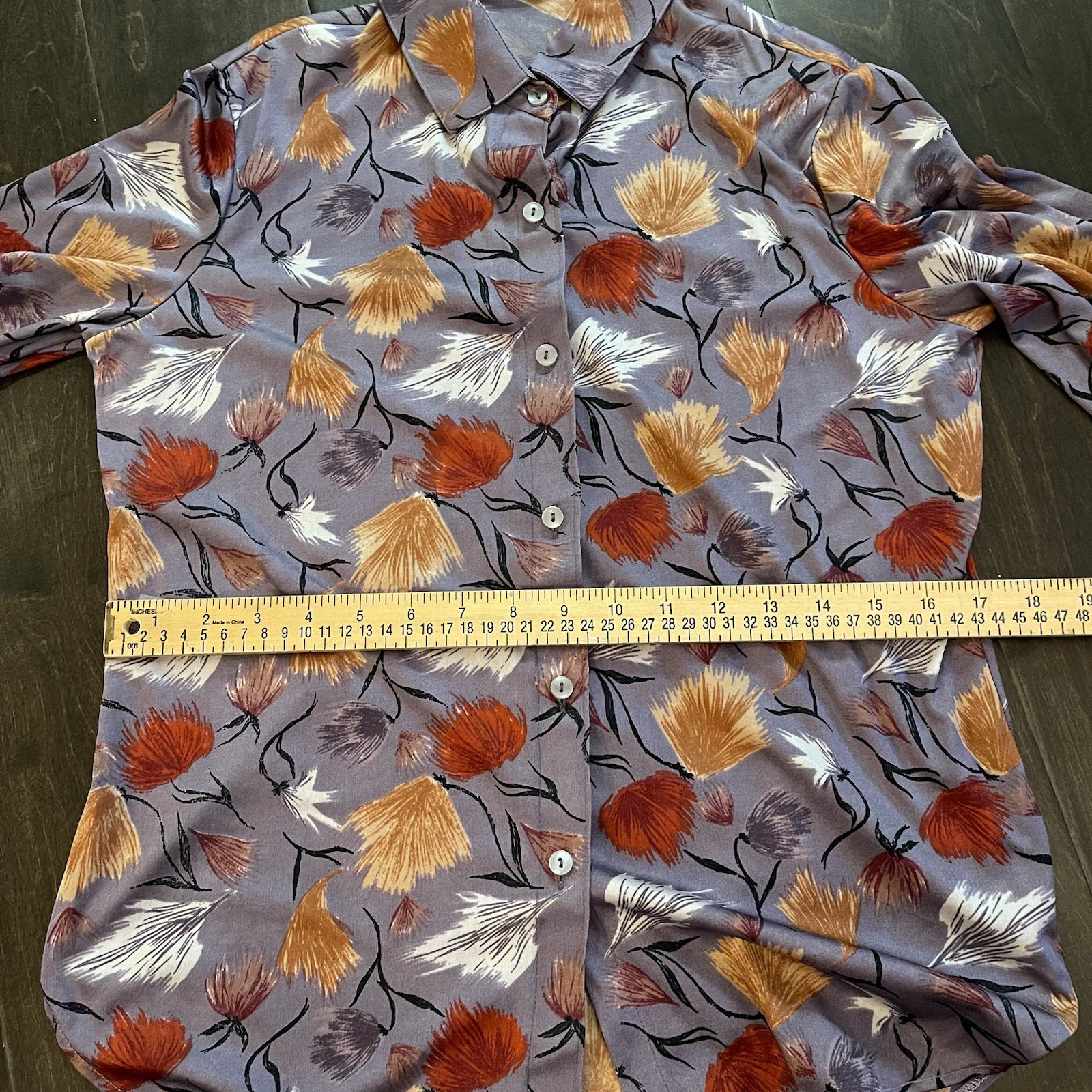 Vintage 1970’s Tami Nylon Shirt Purple Mauve Fall Floral Print Teen Size 11/12