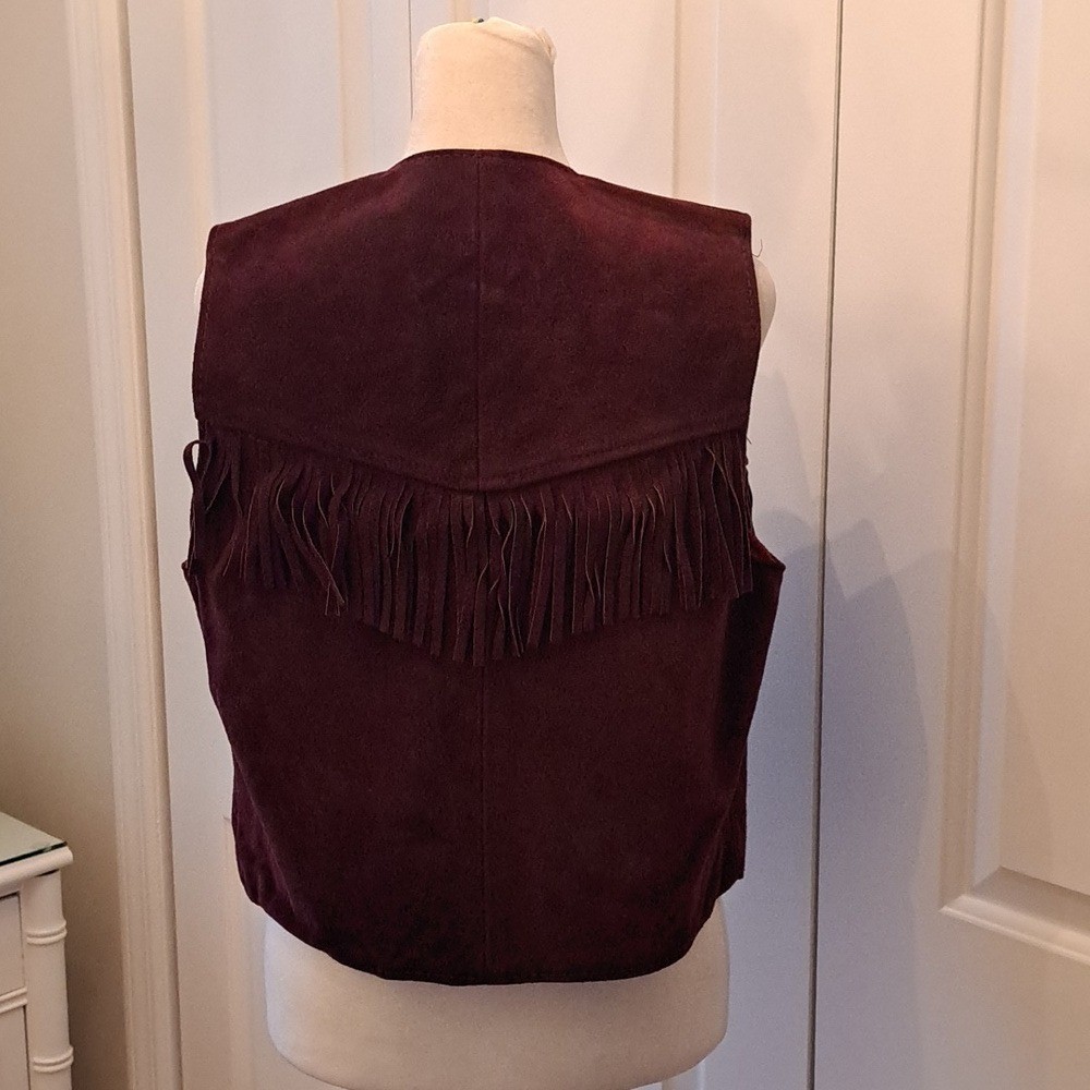Jordache Womens Vintage Burgundy/Wine Suede Fringe Vest Western M/14