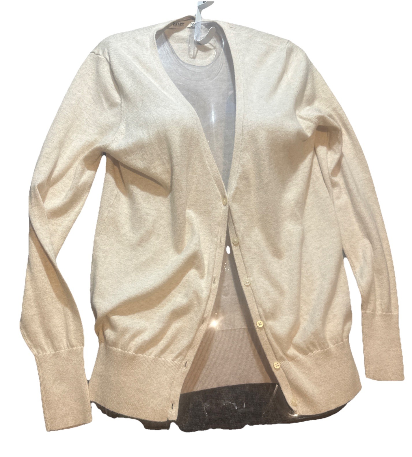 Vintage Old Navy Cardigan Sweater Top Y2K Womens M Beige Button Up Cottagecore