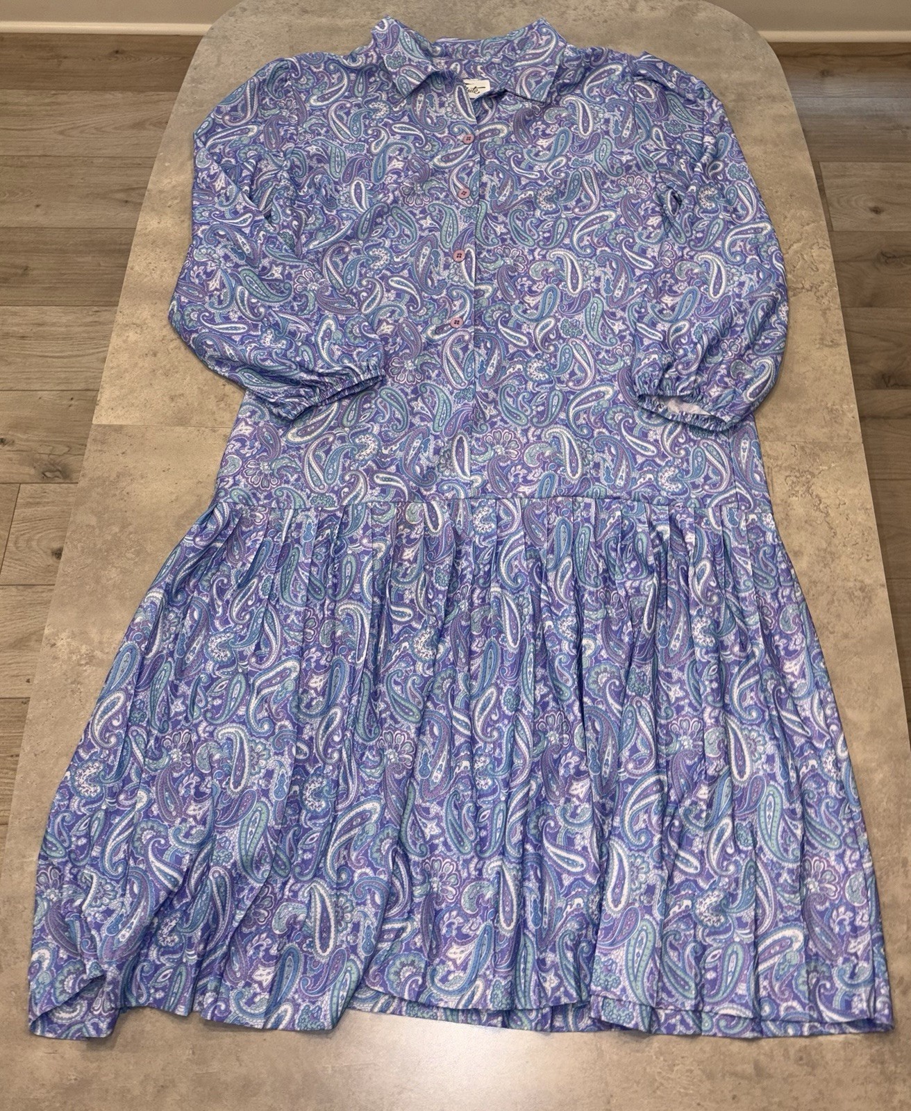 Vintage 70s Tribute Mod Paisley Purple Dress XL 16/18 #0250 PLEASE READ