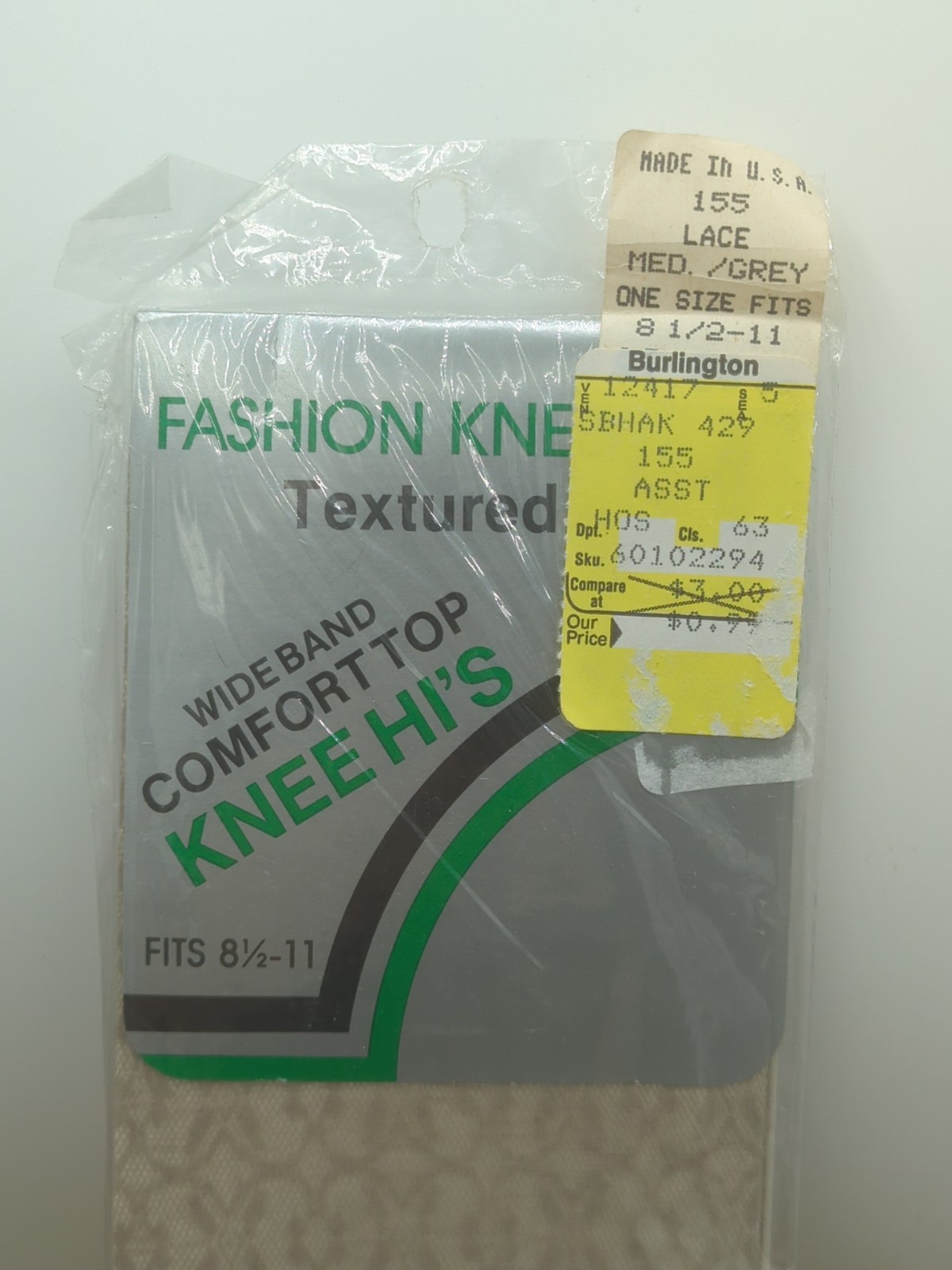 Vintage Fashion Knee High Textured Hosiery USA Made Burlington 80’s