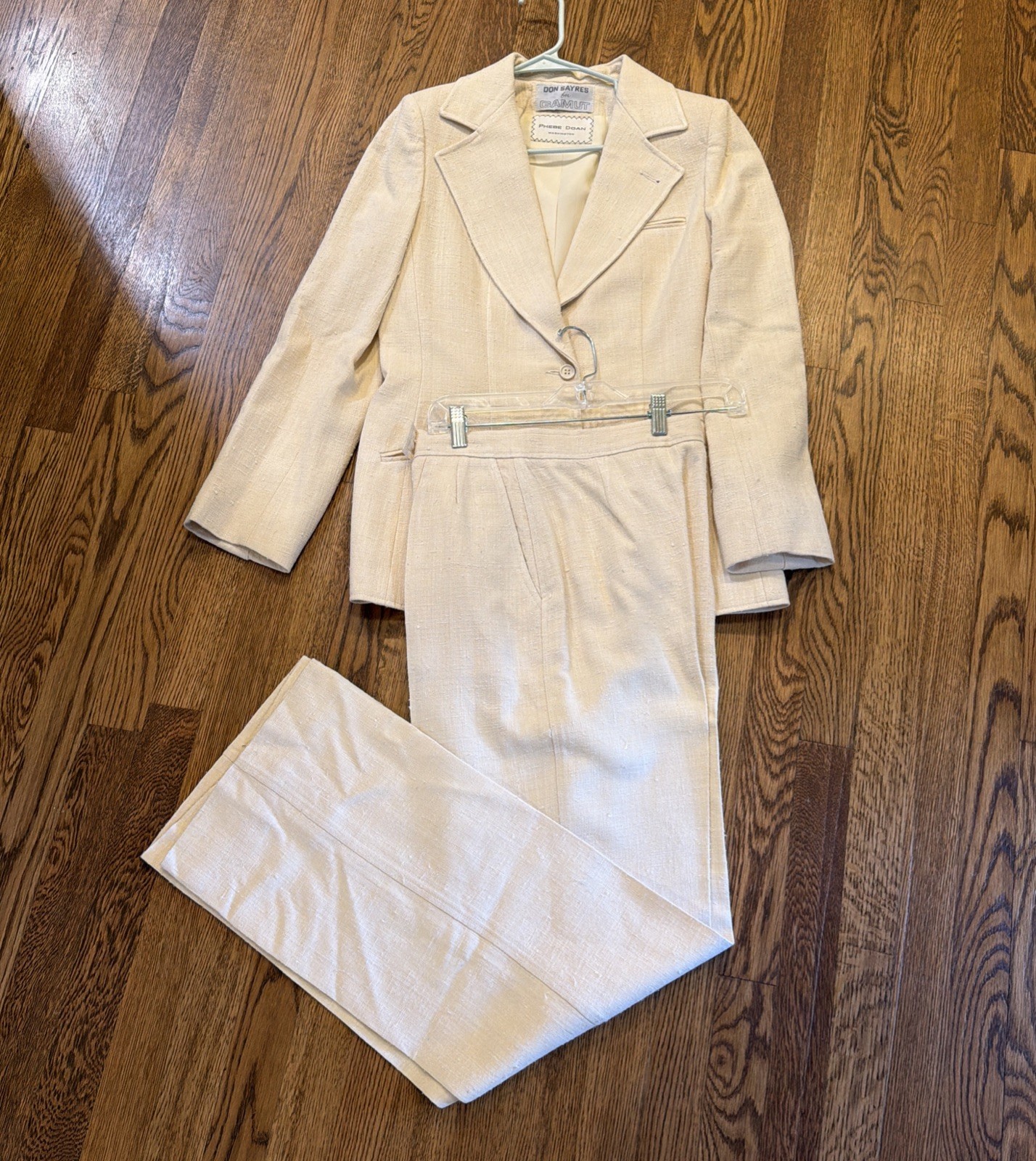 VTG Don Sayres 100% Silk High-Waisted Wide-Leg Tailored Pant Suit Sz 12 Tall