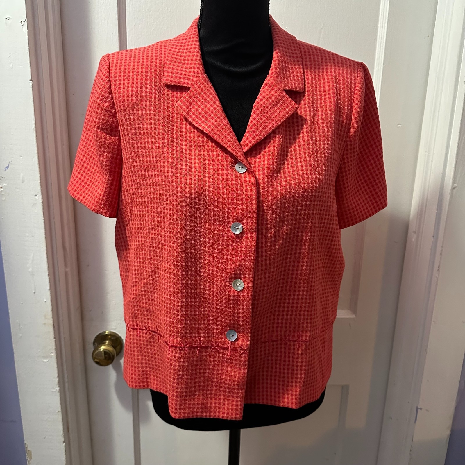 Miss Dorby Orange Checkered Short Sleeve Button Down in 12P