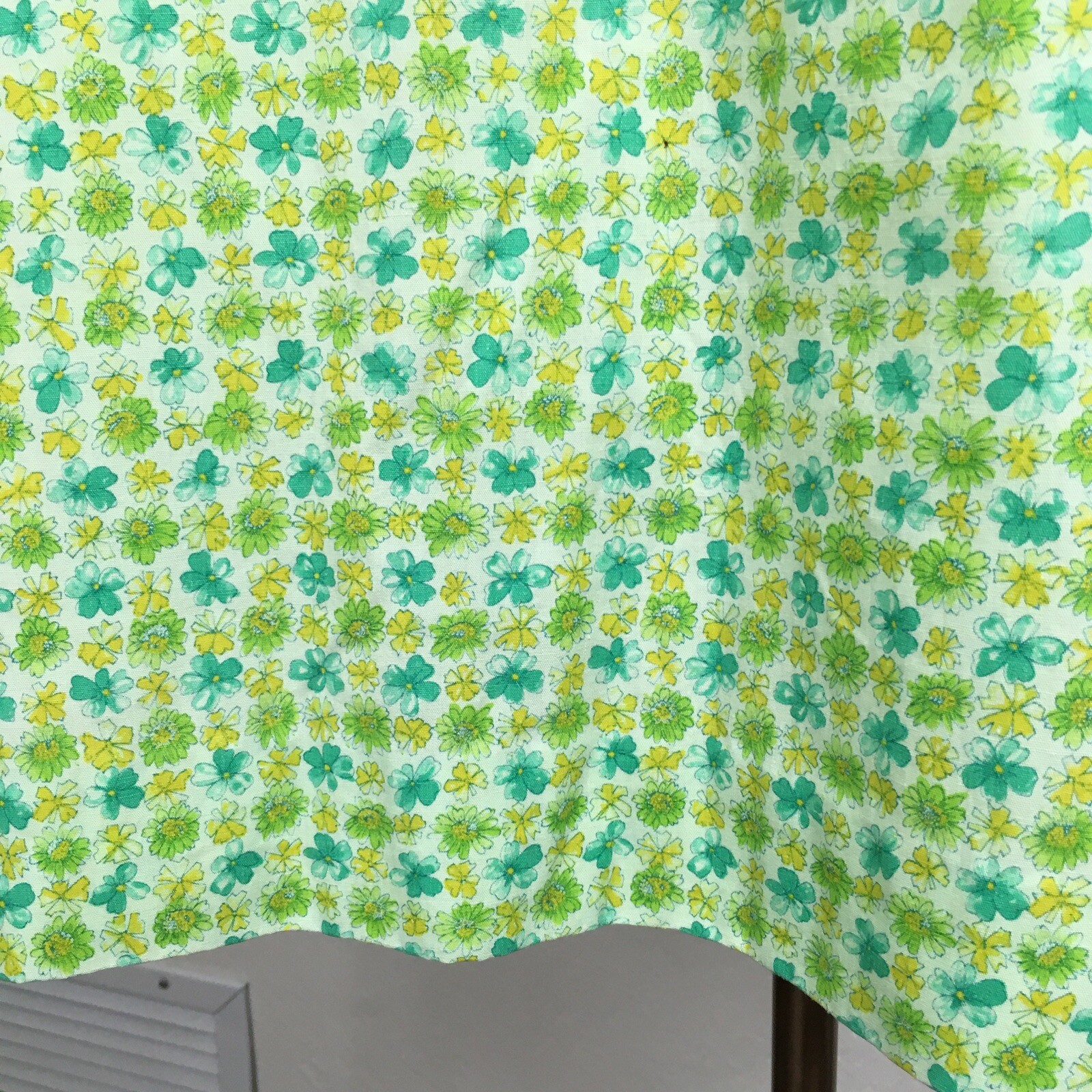 Vintage 1970 Handmade Dress Green Yellow Floral Ribbon Waistband Sleeveless 12