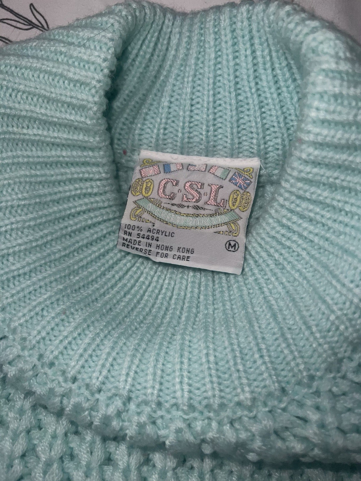 Vintage 90s CSL Mint Mock Neck Chunky Knit Sweater Made in Hong Kong M