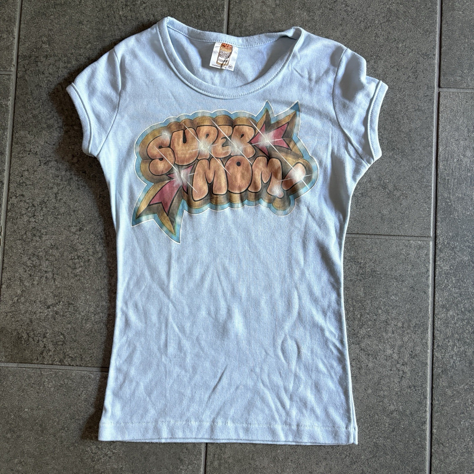 VTG 70s Glitter Babydoll T Shirt M/L Super Mom Funny Mother Iron On