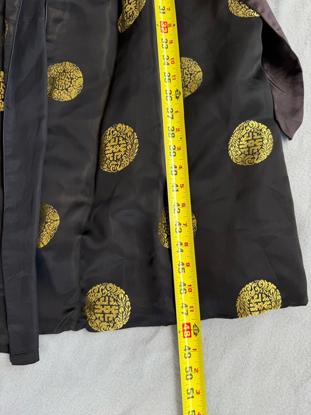 Authentic Vintage Chinese Robe Women Sz 46 Solz Squirrel Black/Gold Dots Rayon