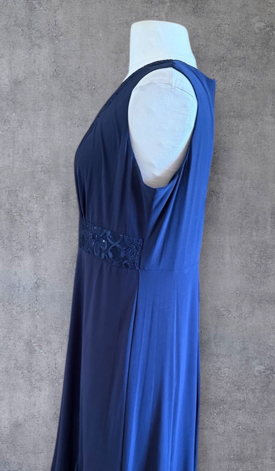 R&M RICHARDS Navy Blue Sleeveless Lace Embellished Neckline & Waist Dress 14