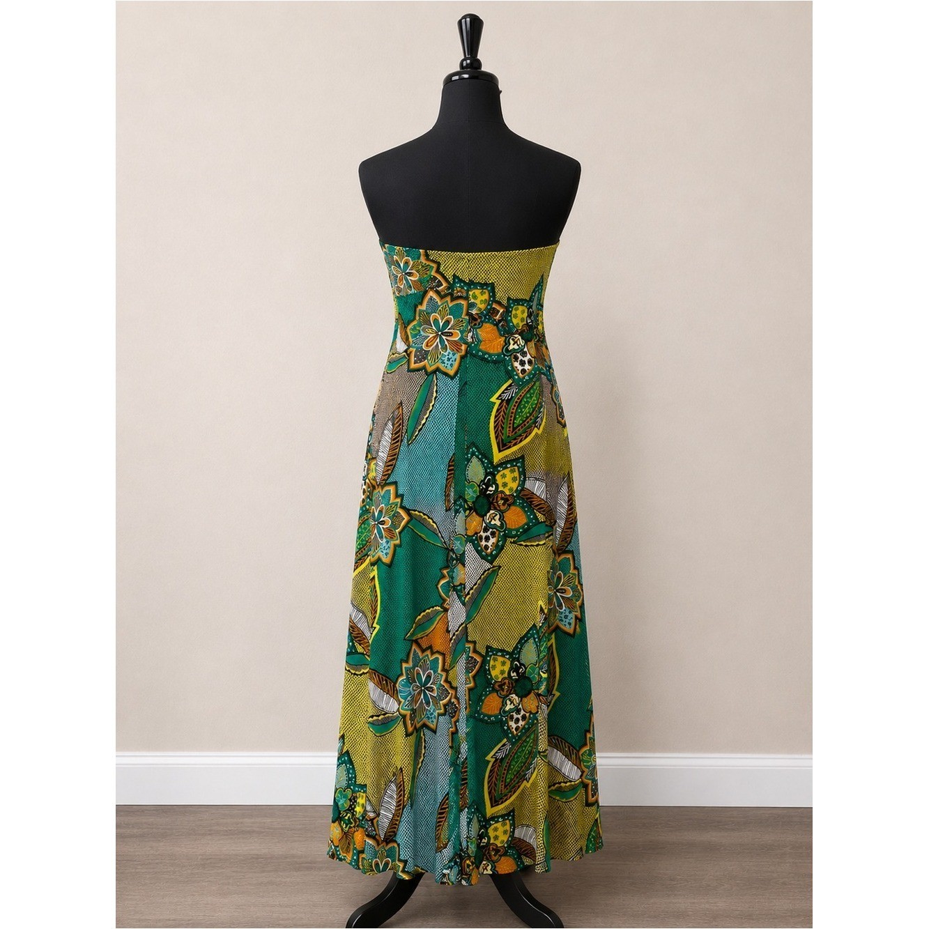 Vintage Y2K Sequin Hearts Strapless Tropical Floral Maxi Dress Made in USA