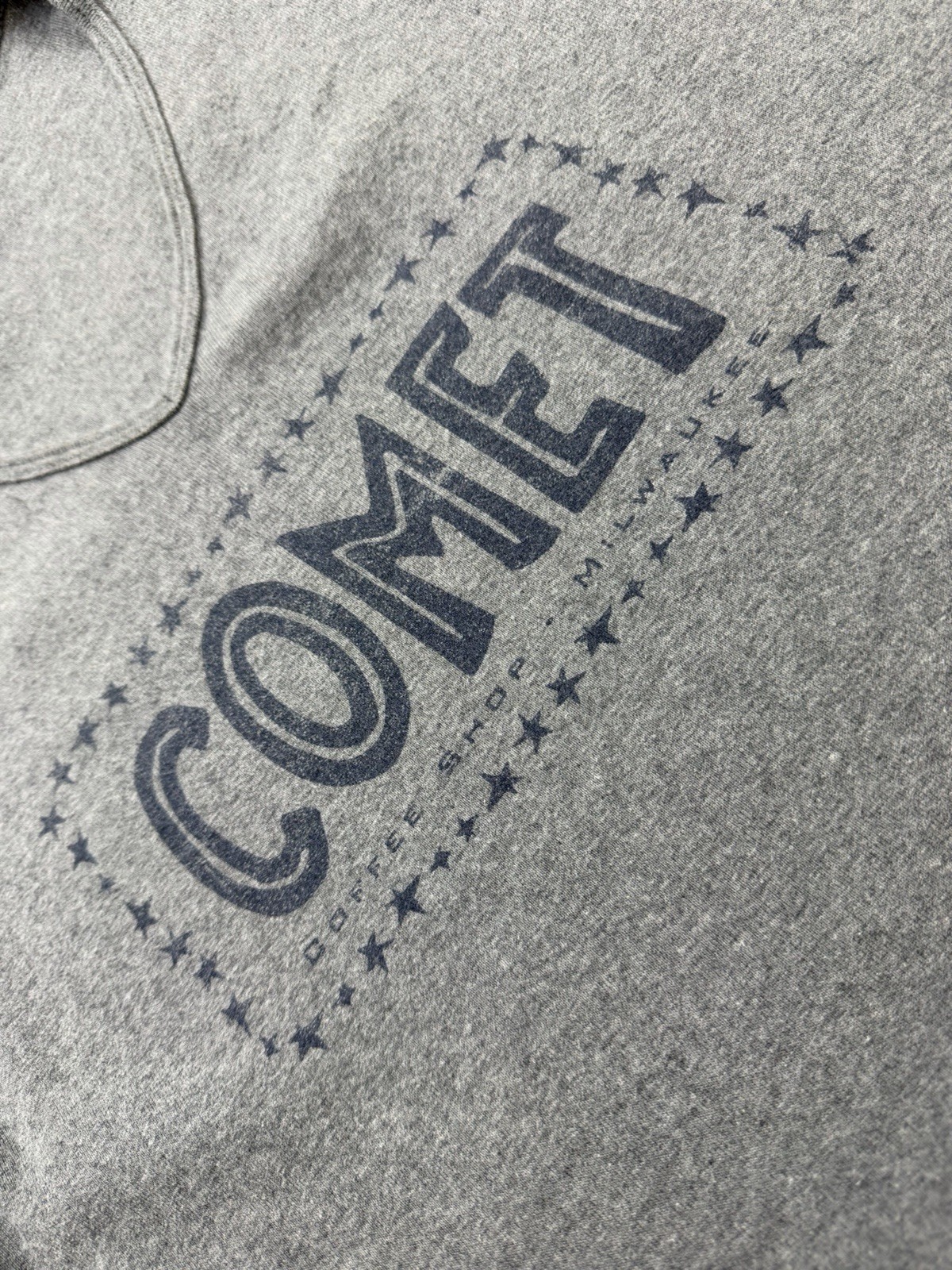 Vtg Y2K Comet Top Sz 2XL Cafe Restaurant Coffee Shop Milwaukee WI Gray V-neck