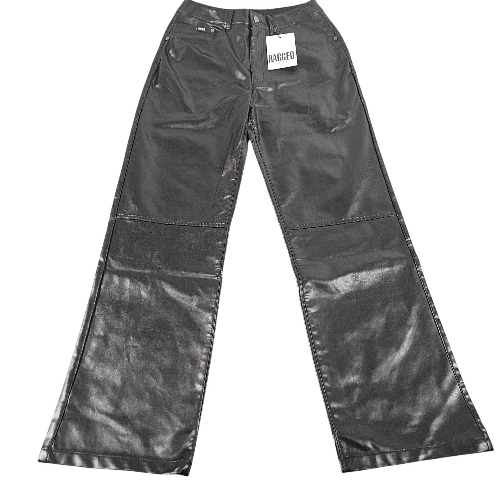 Ragged Priest Faux Leather Flare Pants Women 28 Black Festival Moto Metal Goth