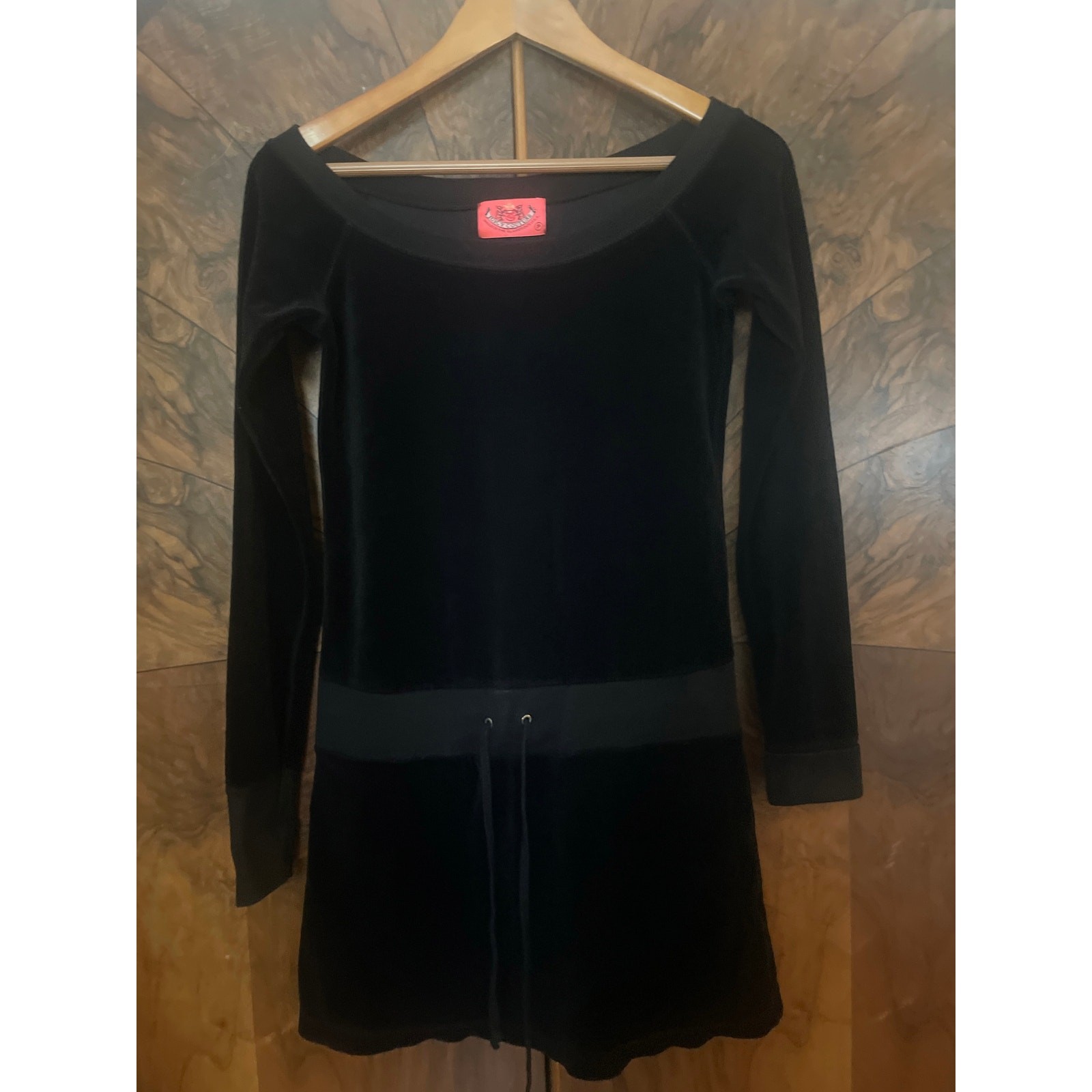 Vintage Y2K JUICY COUTURE Velour Mini Dress Long Sleeve Size XS-S Black P