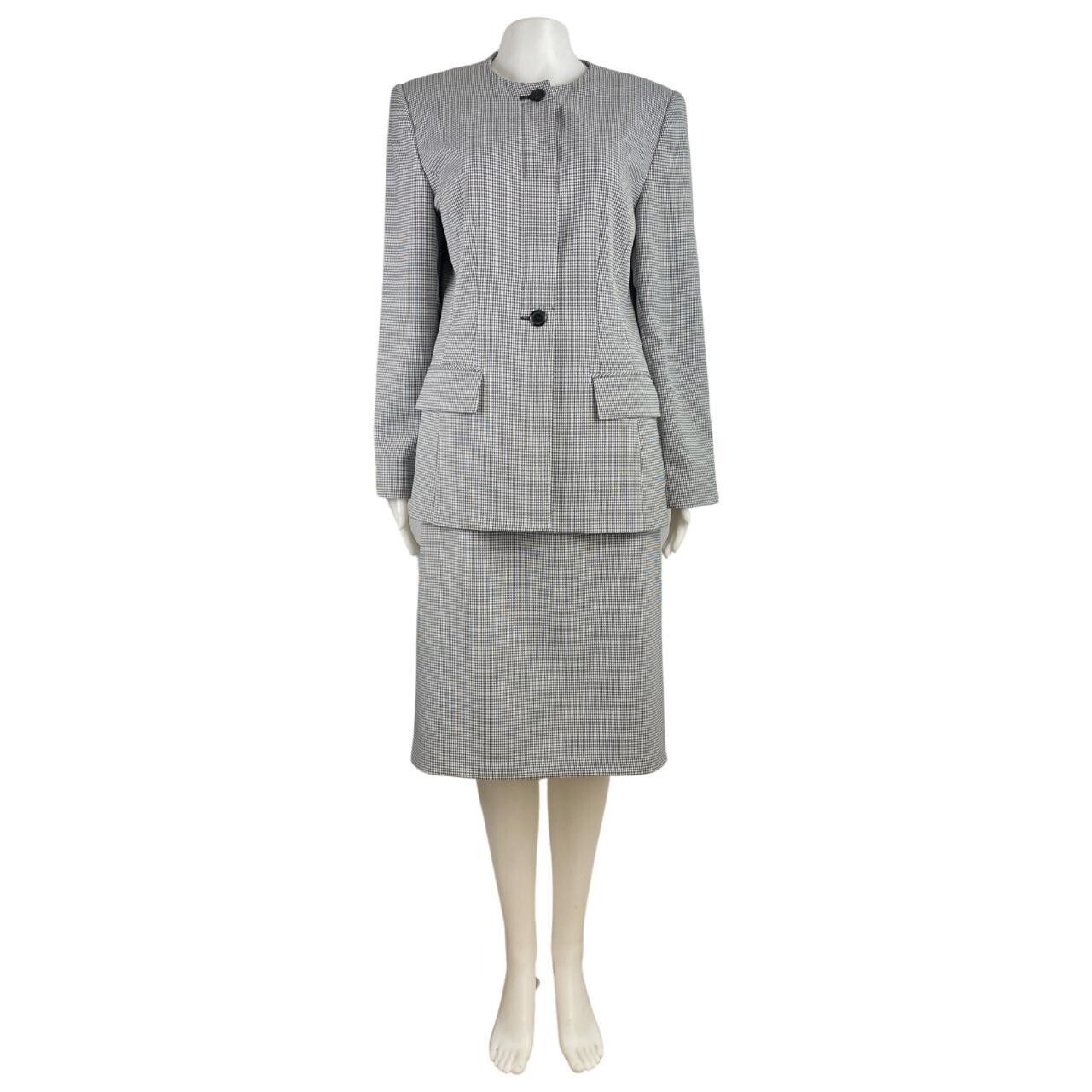 Vintage Houndstooth Suit Size Medium 1990s Black/White Blazer & Skirt Set