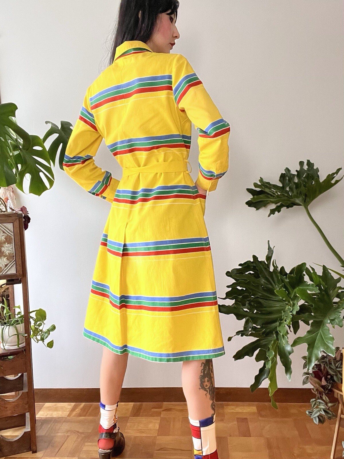 1974 Marimekko Anti by Pentti Rinta Primary Colors Stripe Dress S/M MOD Pop Art