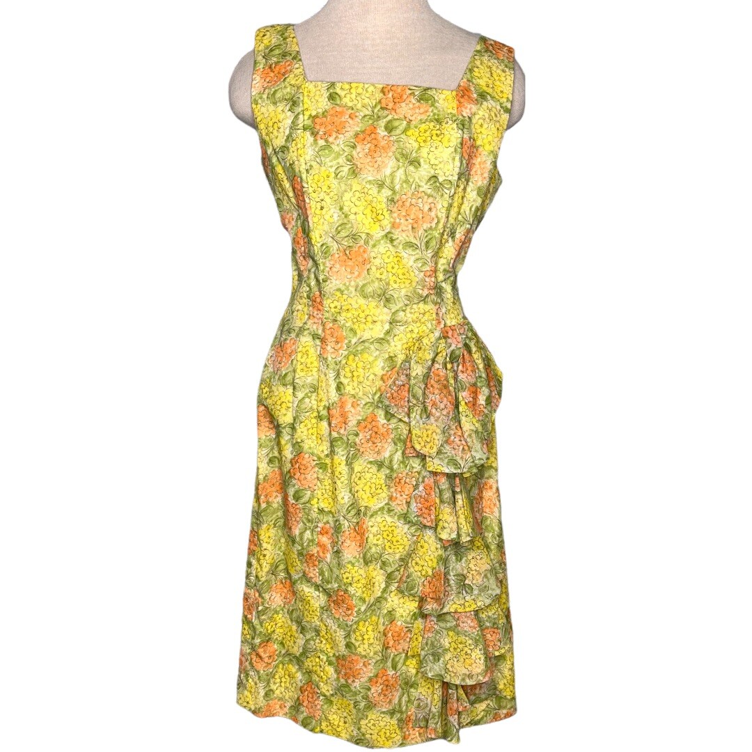 Vintage Alfred Werber Jrs Shift Dress Size Small Floral Sleeveless Ruffle Bow