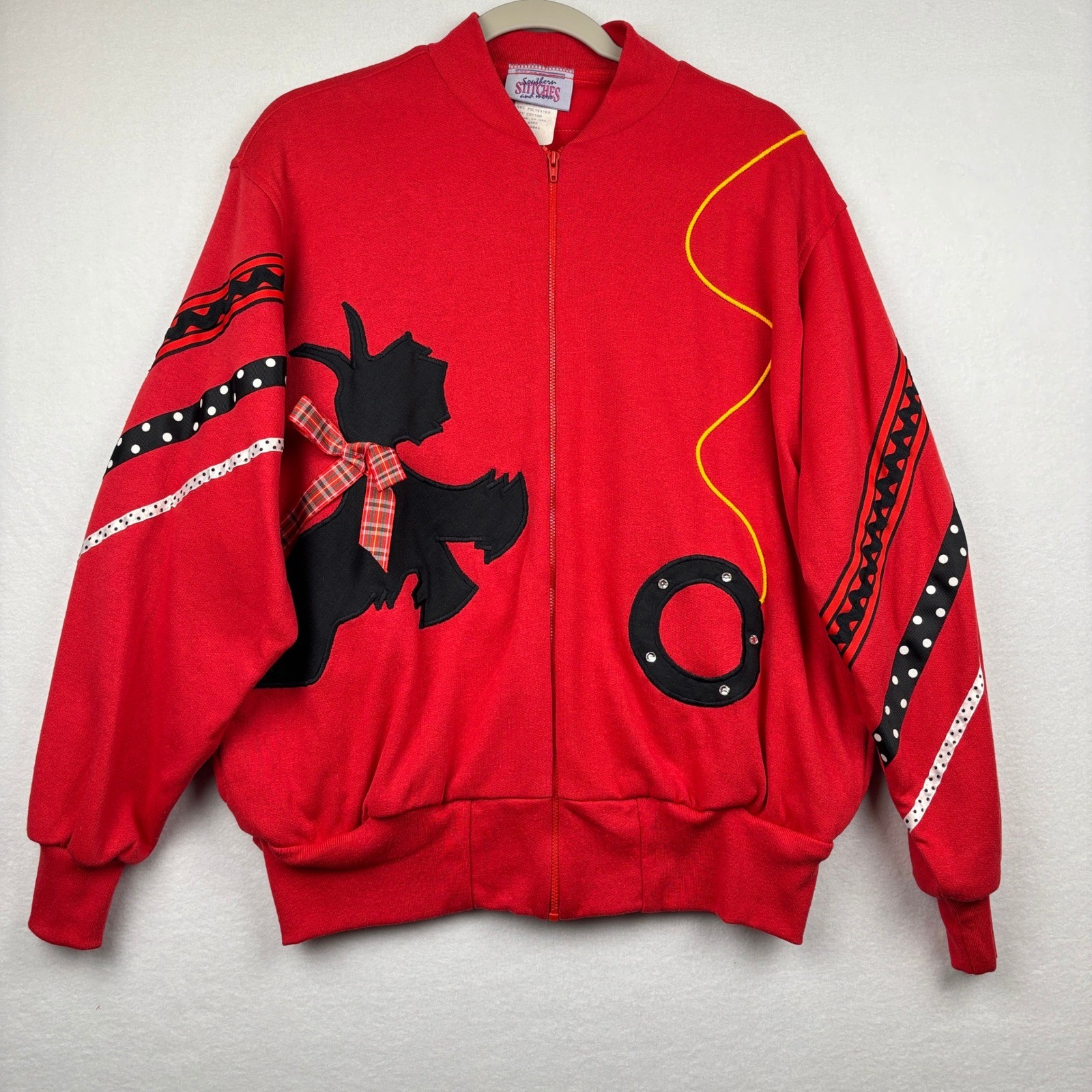 Southern Stitches Sweatshirt Womens Large Vintage Dog Applique Zip Jacket USA