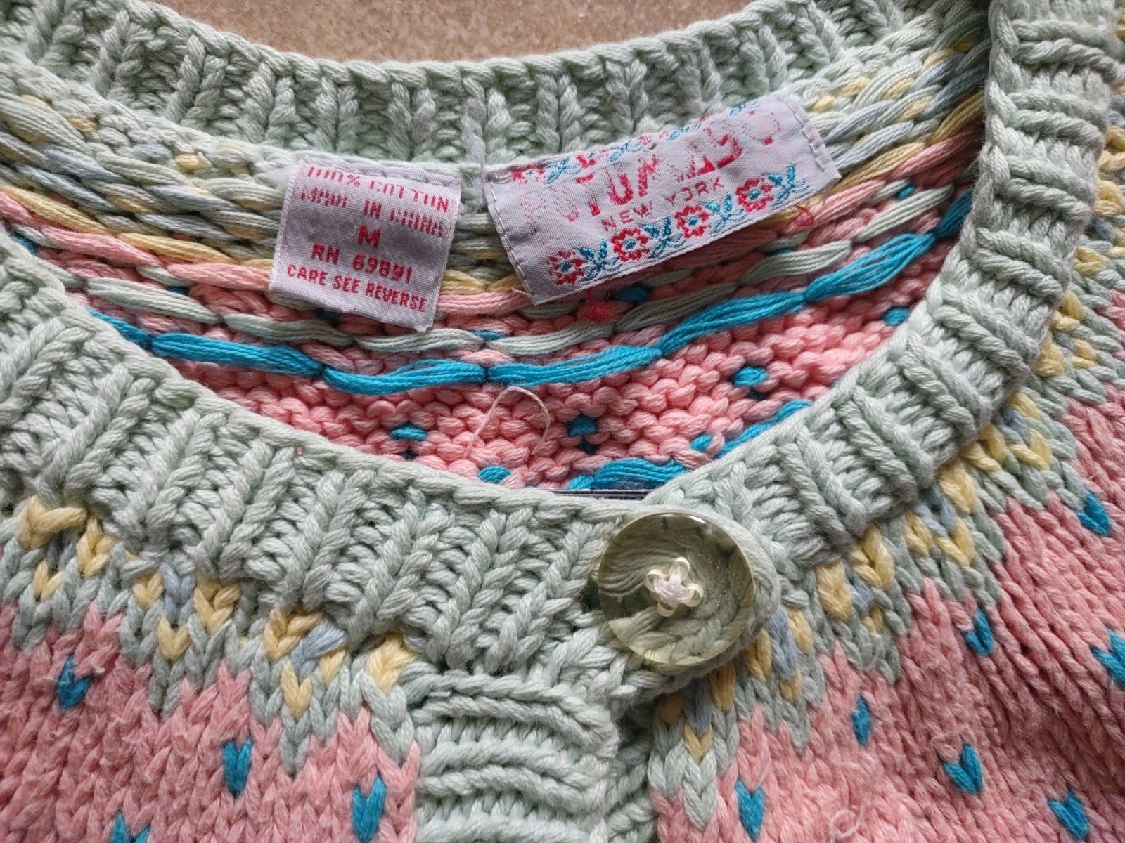 Vintage 1980s Putumayo Sweater Medium Half Sleeve Cotton Cardigan NYC Boutique