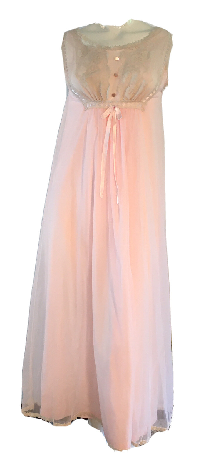 Vintage Gilead Ankle Length Nightie Pink With Cream Lace Trim Made in USA Medium