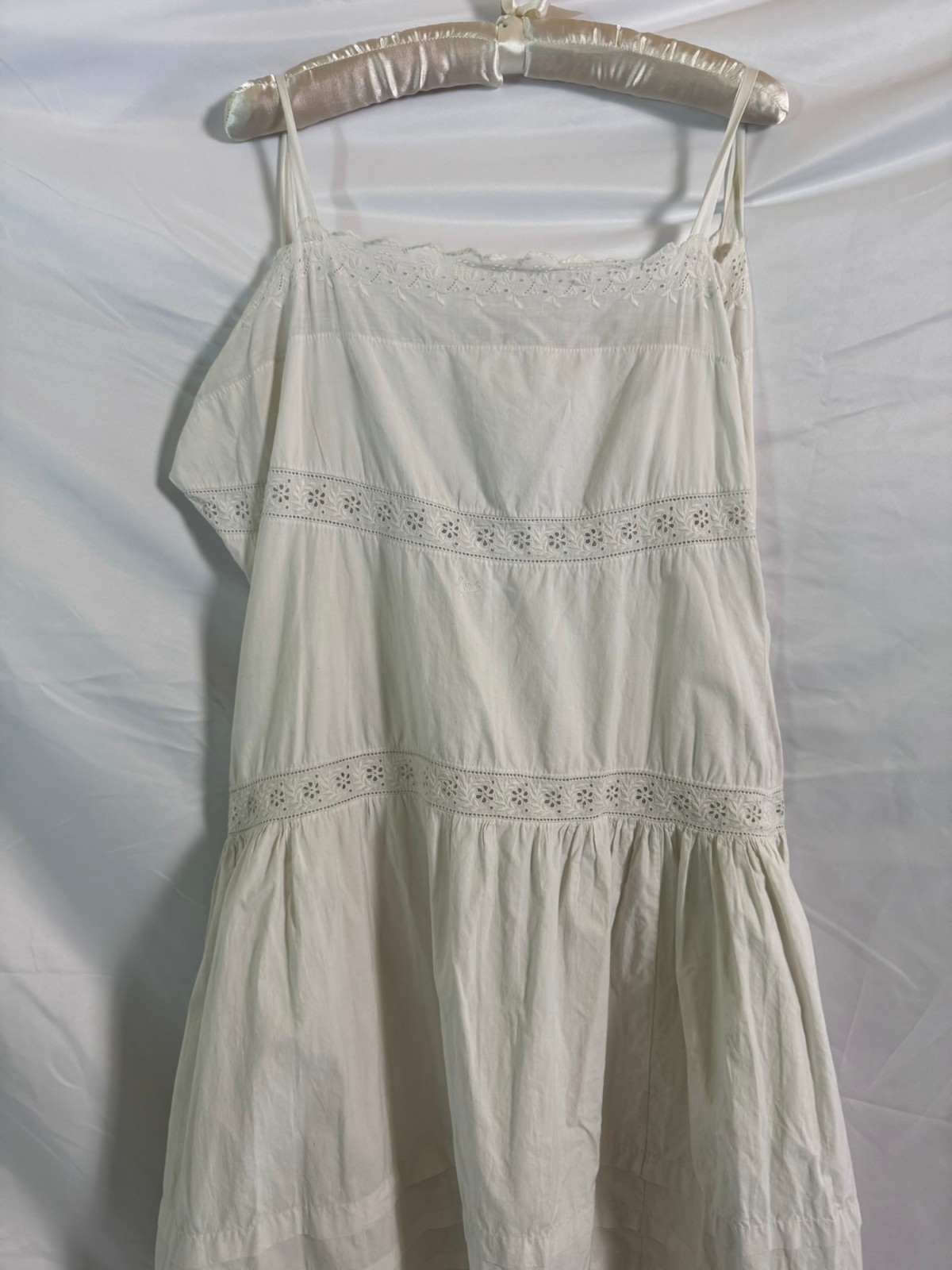 Antique Victorian Edwardian White Cotton Chemise Petticoat | Broderie Anglaise