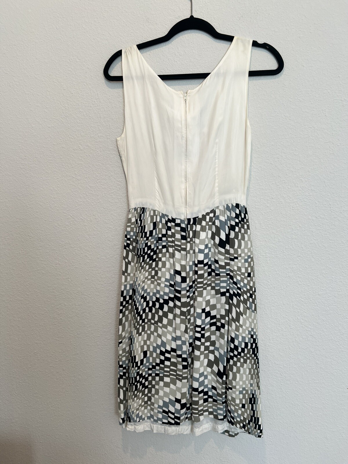 VTG 60s Bud Kilpatrick Checkered Print 2 Piece Dress Black White Brown Geometric