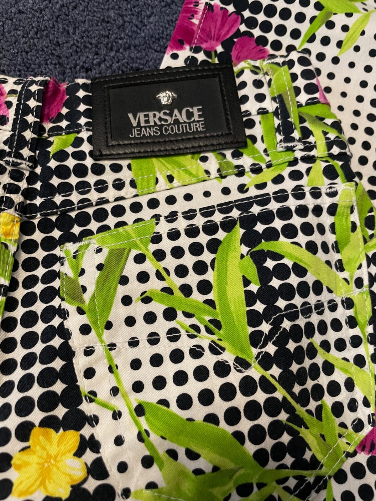 Vintage Ladies VERSACE Jeans Couture pants camo SZ 28 womens Polka Dots Flower