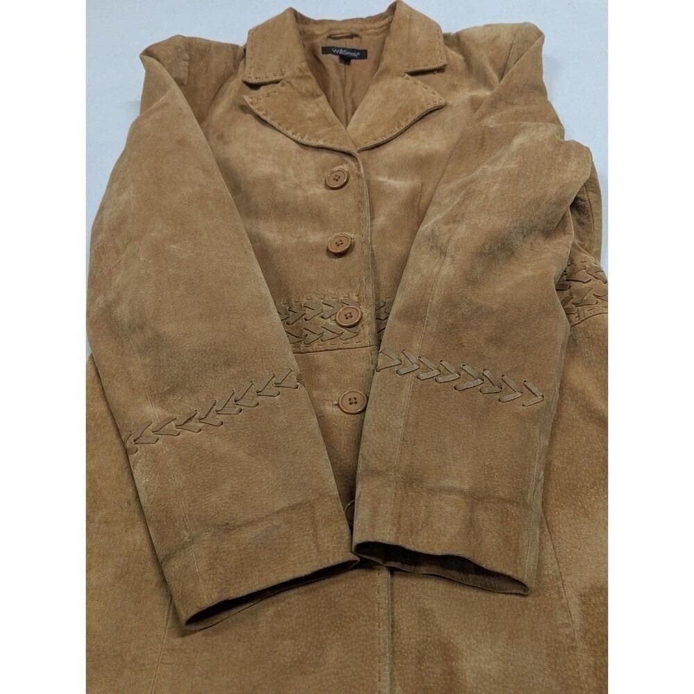 Boho Western Suede Leather Coat Cognac Midi Braided Y2K Festival Cowgirl Medium