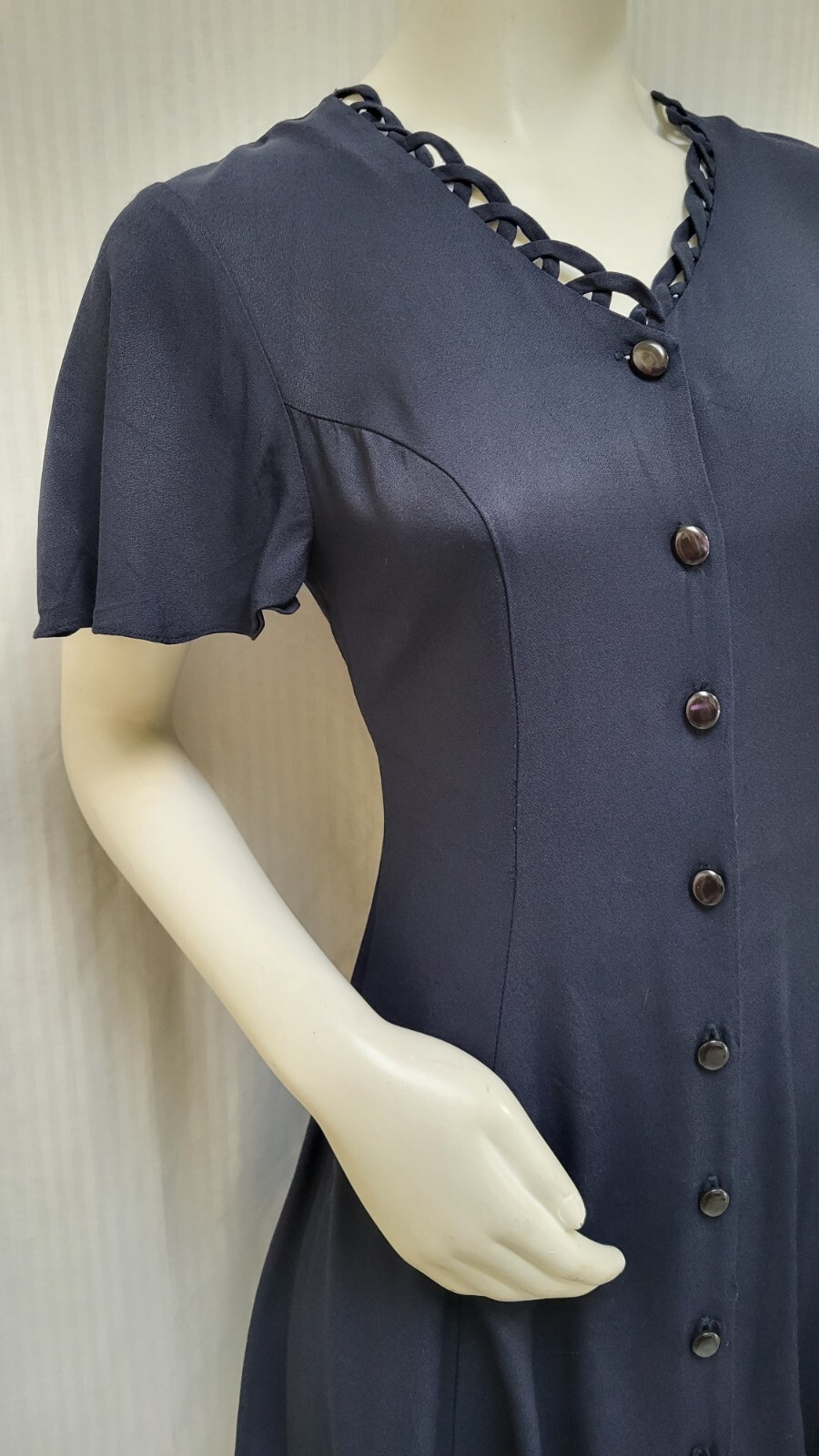 Vintage 1990’s Be Smart Blue Button Front Tie Back Dress – Size S