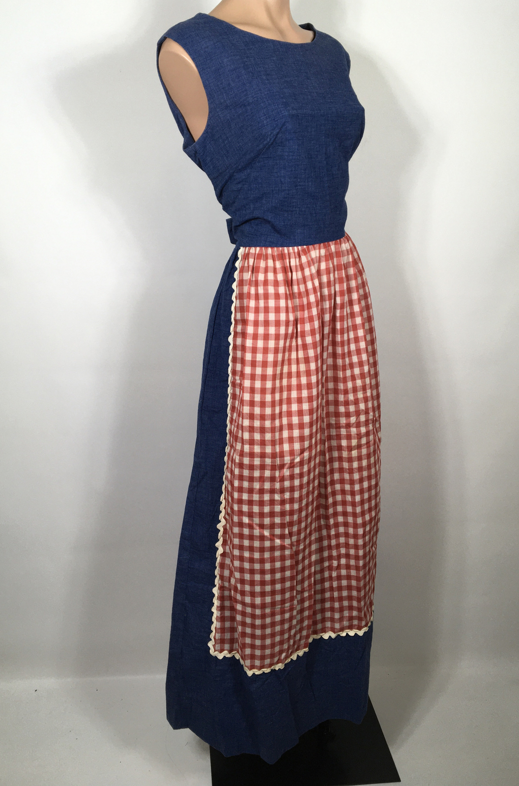 VTG Concept 70s Swirl Gingham Denim Red White sz 14 Prairie Neiman Marcus Dress