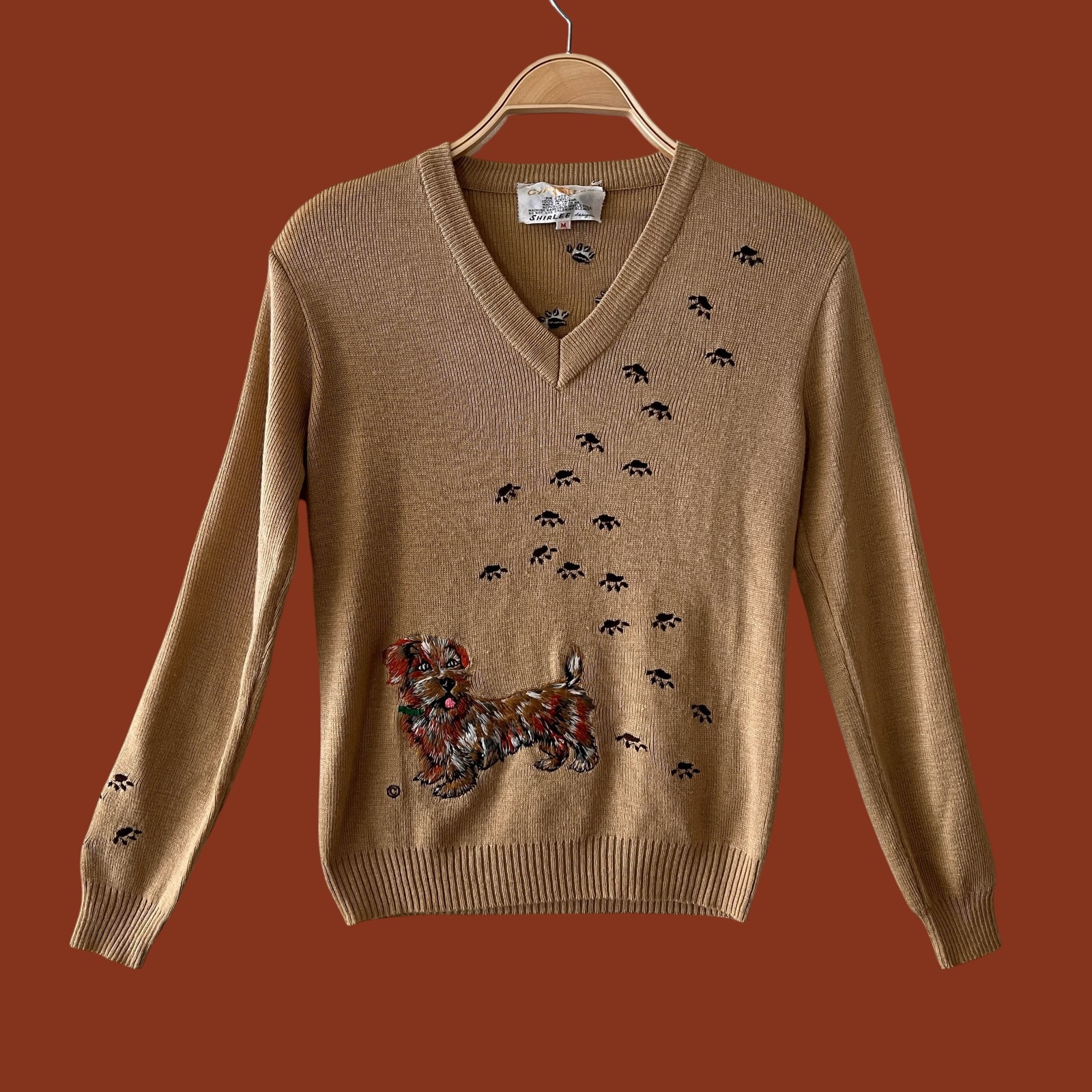 Vintage 70s Dog Sweater : Novelty, Dog Sweater, Cyn Les Shirlee Designs, Medium