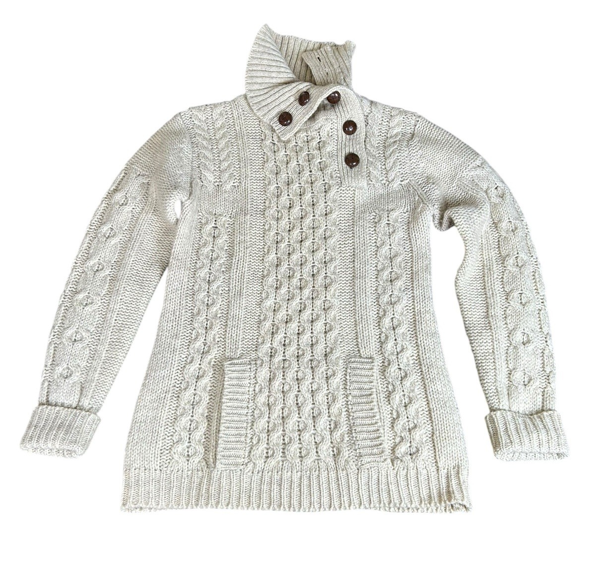 VTG Peter G General Store Pure Wool Sweater Women Sz Medium Ivory Button Collar