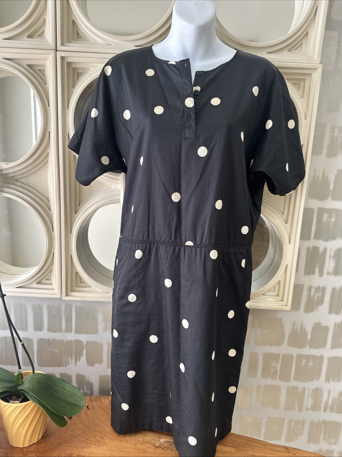 Arnys Paris Rare 60s Women’s Black & White Polkadot Cotton Poplin Day Dress 36