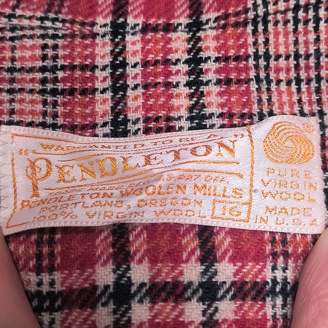Vintage Pendleton Plaid Blazer Jacket 100% Virgin Wool Red Green Tartan Size 16
