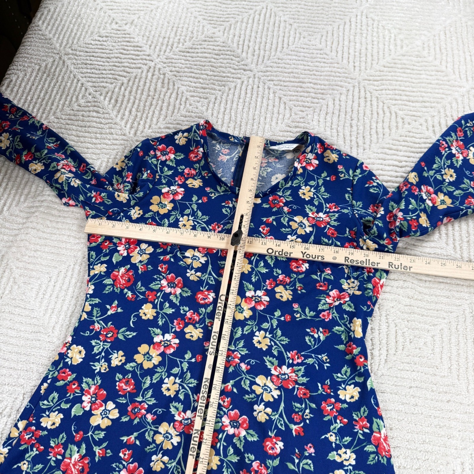 Sears Fashions Floral Dress Women’s Blue Vintage 60s 70s Mod Bell Sleeve Granny