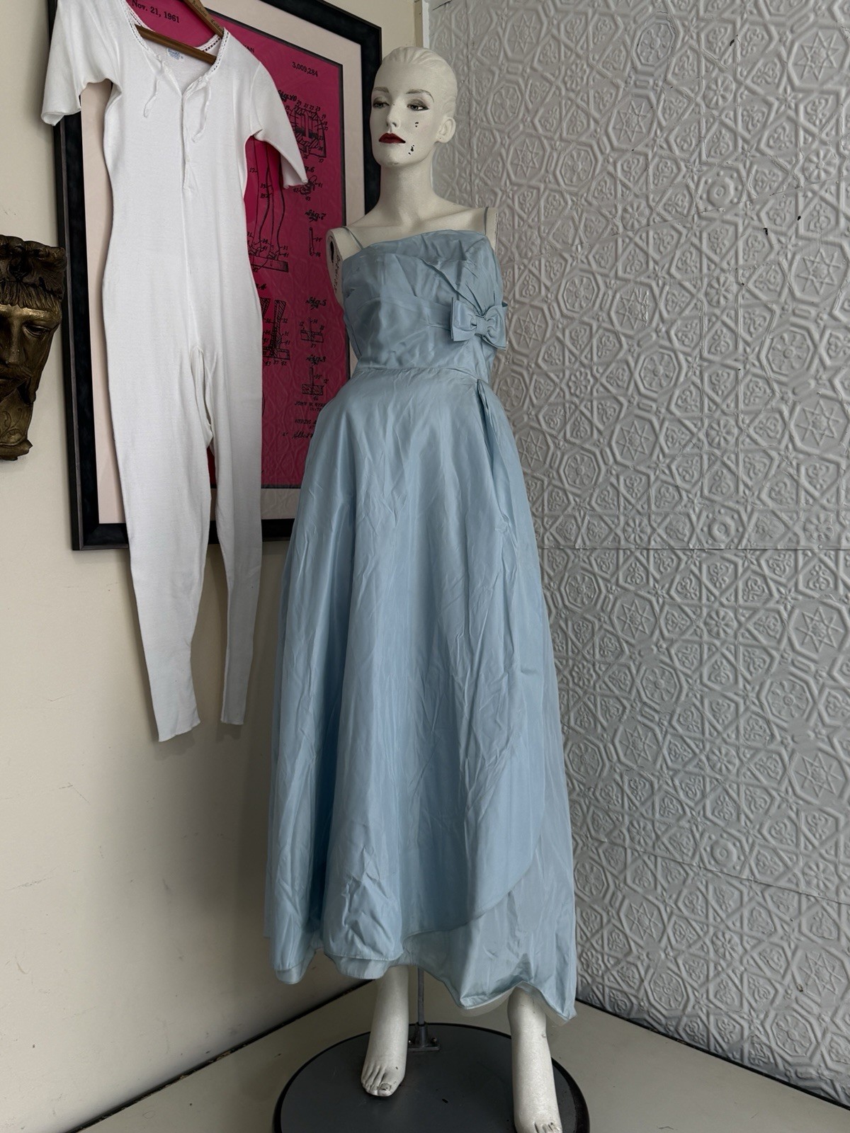 vintage 1950s gown baby blue taffeta bridesmaid prom small xs prom dress bridal