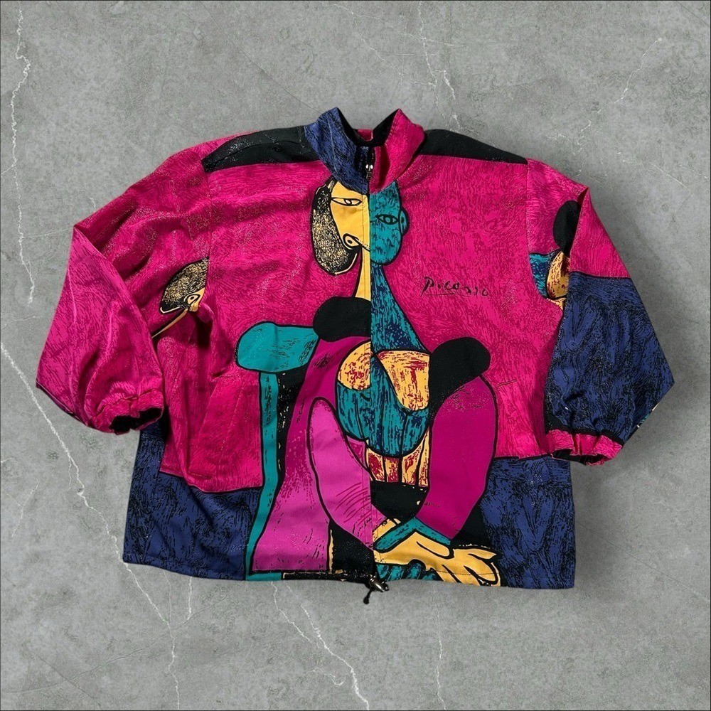 Vintage Picasso Jacket Womens OSFA Purple Valentina Bomber Reversinle 90s Retro