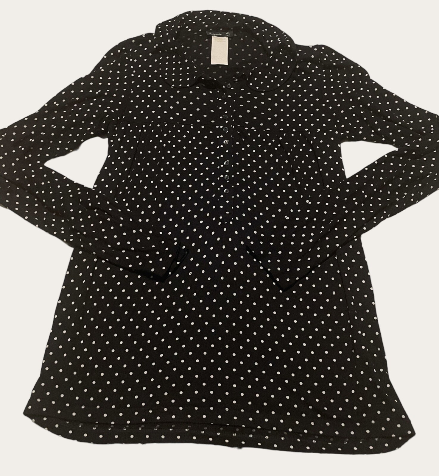 Agnes B Vintage Designer Top 90s Black Polka Dot Blouse Classic Statement Size M