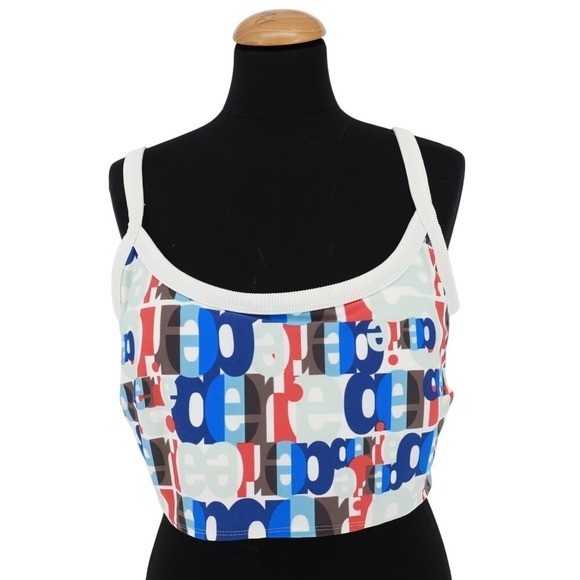 Aerie Typographic Print Scoop Neck Bikini Top Size XL NWOT Beach Vacation Retro