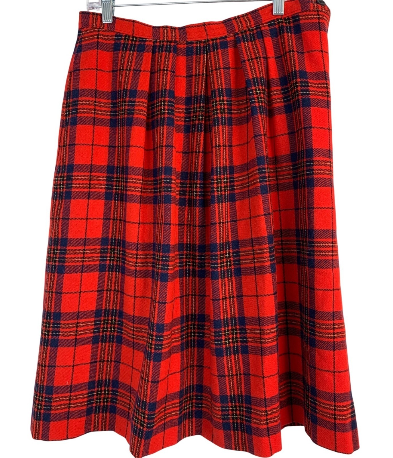 Vintage 70s Pendleton Red Leslie Tartan Wool Midi Skirt USA 10/12 Moth Holes