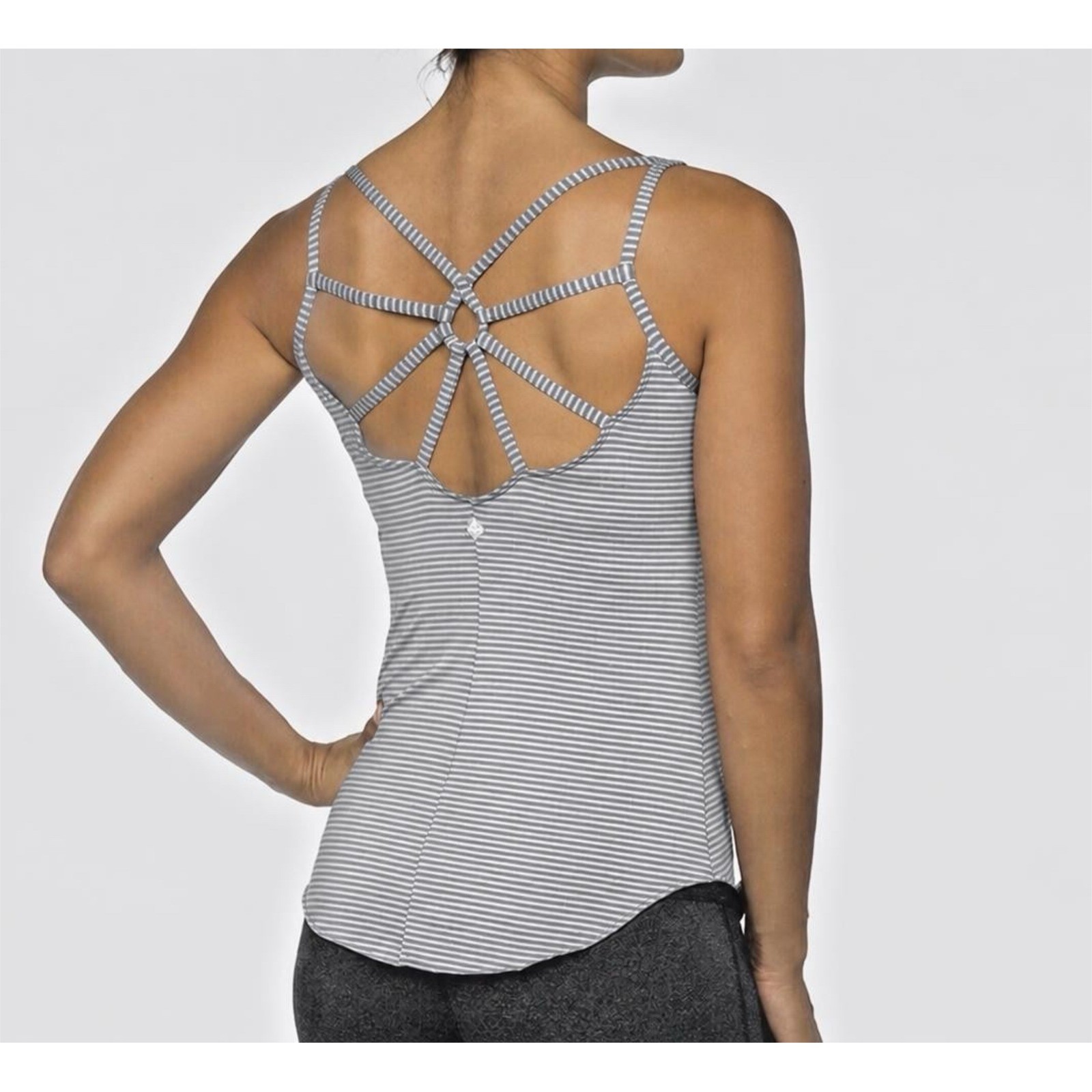 Prana dreaming top tankini swim workout rare gray and white striped yoga tank