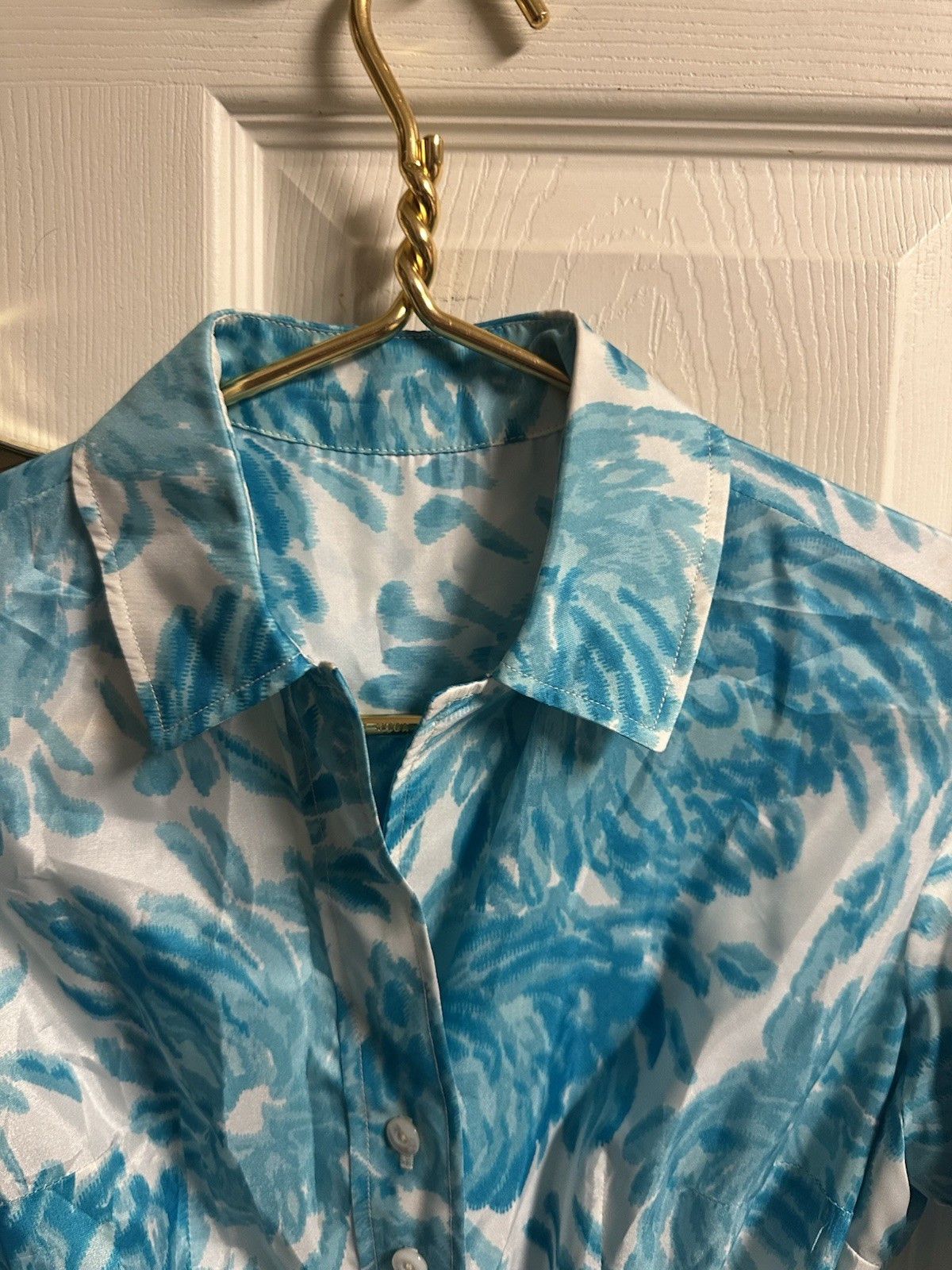 VNT 50s Martha Clyde Watercolor Floral Pleated Housewife Belted Blue White Dress