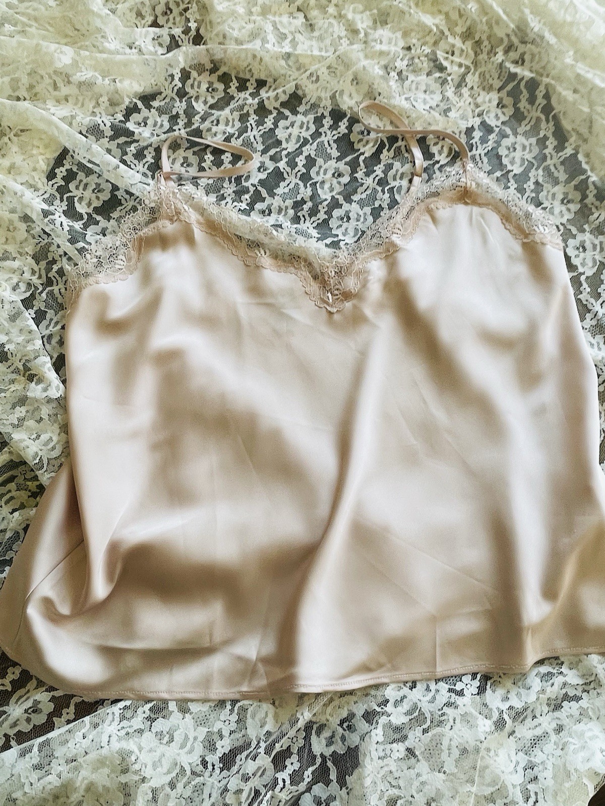 Pretty Silky Poly Pale Pink Blush Lace Lingerie Cami Lg