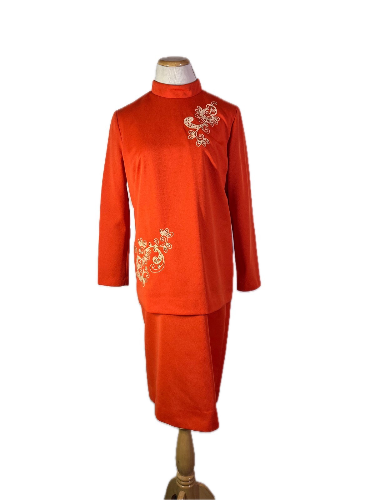 Vintage 70s Julie Miller of California Orange Layered Look Dress Embroidered