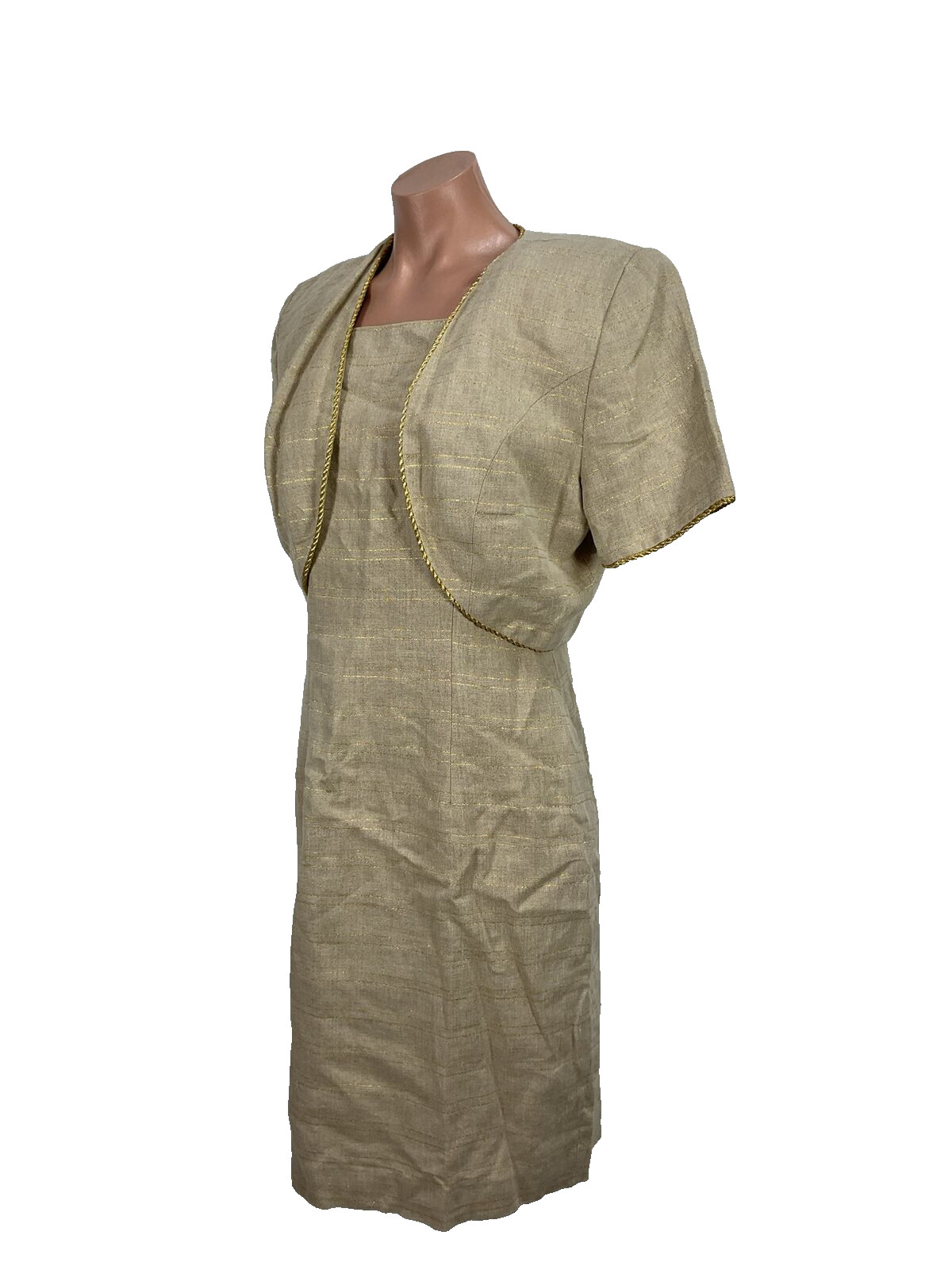 Vintage Althuser Sleeveless Sheath Dress Suit sz 8 Gold Beige Jacket