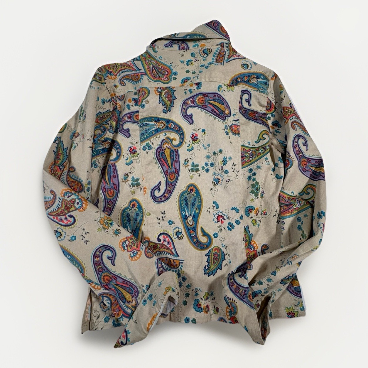 VTG 90s Paisley Sequin Gems Stretchy Fitted Cotton Layering Blazer Jacket S(A30)