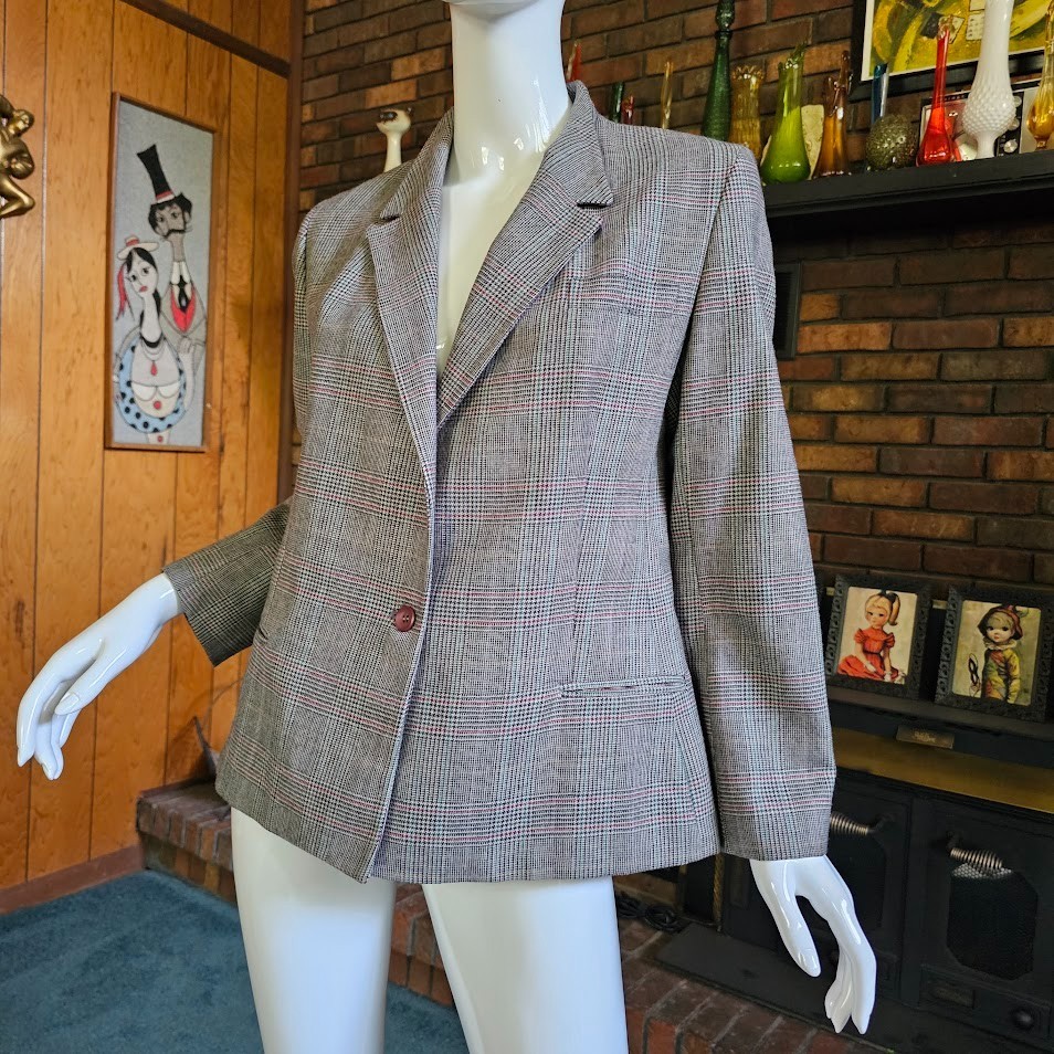 Vintage 80s Menswear Inspired Plaid Wool Single Breast Power Suit Blazer M/L